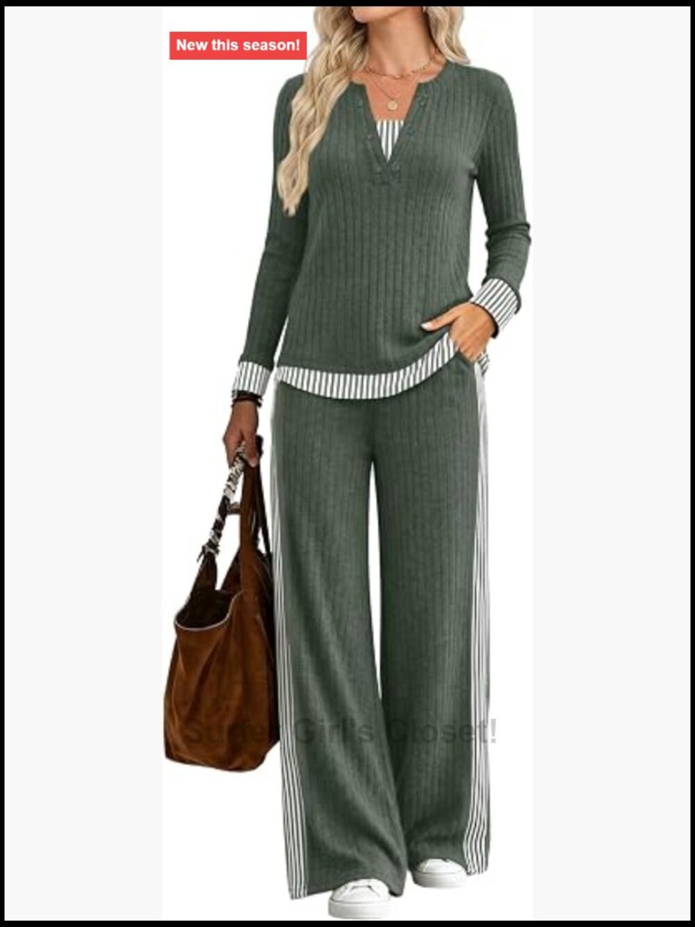GUNEST Women's Ribbed Knit Long Sleeve Lounge Set 2 Piece Pants Set